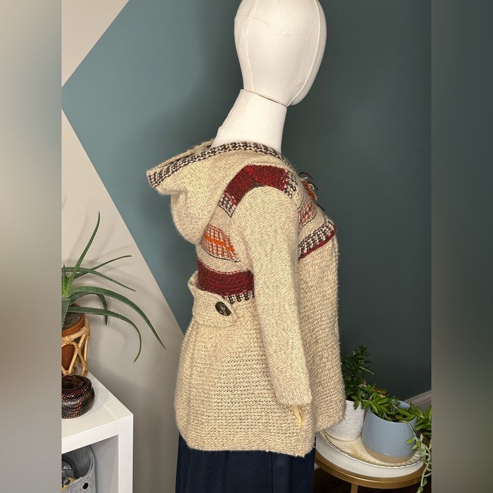 Free People Fitted Boho Hooded Knit Cardigan Sweater Chunky Wool Blend Cozy Sz M - Picture 3 of 10